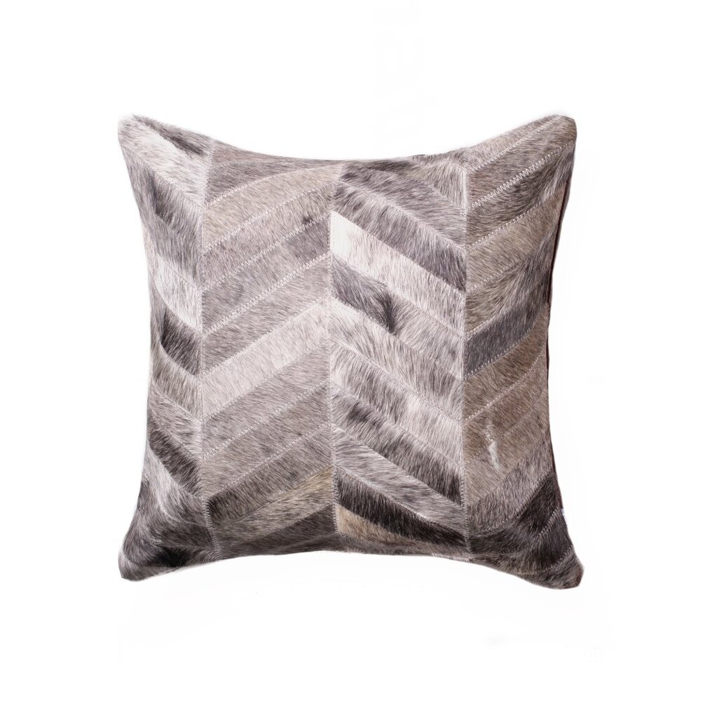 Natural Home Decor Torino Chevron Cowhide Pillow | 1-Piece | Grey | 18"x18"